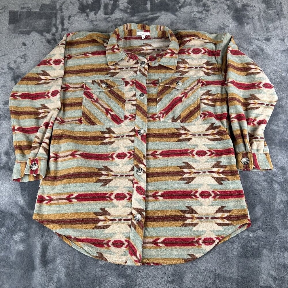 Maurice’s Fleece Southwestern Shacket Button Down Long Sleeve Womens Size M